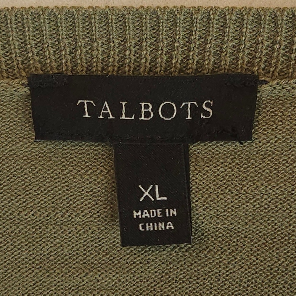 Talbots‎ Olive Green Cotton V Neck 3/4 Sleeve Sweater Women's XL - Picture 2 of 7
